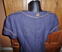Vtg 80s Dress Emporio OLEG CASSINI Navy Military Chic Gold Buttons DRESS size 10