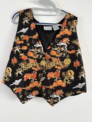 Vintage 1990s Basic Editions Halloween Vest Witch Pumpkins Ghost Sz Large