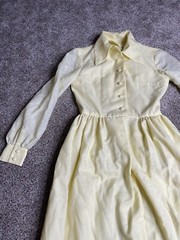 Vintage 1960’s Cottage Core Prairie Partial Button Down Dress Sz XS Small Yellow