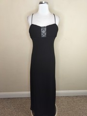 Vintage 90s Onyx Nite Maxi Prom Dress Size 10 Beaded Sheer Mesh Neckline Black