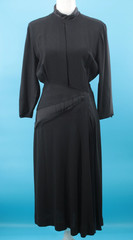 VTG Women’s 30s 40s Black Rayon Dress W/ Satin Rayon Details Sz S/M 1930s 1940s