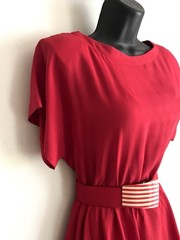 Red Vintage 50’s Peplum Midi Dress with Belt PACINO Womens SMALL