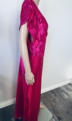 VTG Jenelle of California Fuchsia Hot Pink Floral Satin Long Nightgown Plus 1X