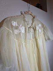 Vtg Sheer Chiffon Ruffles Lingerie Dress Nightgown Peignoir Robe Set S/M
