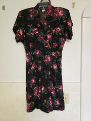 Vintage 1990s Cimmaron Dress Floral Romper Roses Summer Sz 7/8 Small Black Pink
