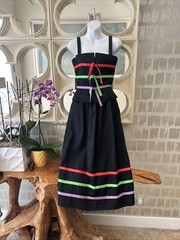 Victor Costa 70s Black Cotton & Grosgrain Ribbon Trim Boho Corset & Long Skirt S