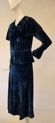 CLASSIC 1920’S BLUE SILK VELVET DRESS W BOW TRIMMED TOP – AS ACQUIRED