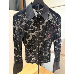 Bebe Vintage Black Floral Lace Button Down Shirt Sheer Lg Sleeve Top Medium USA