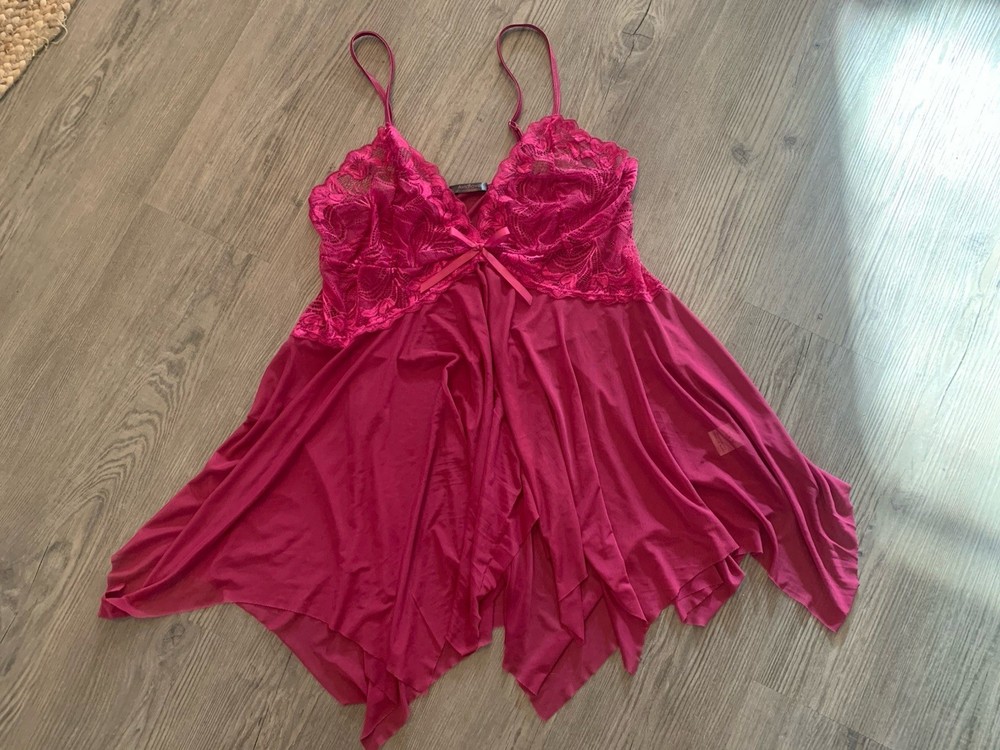 Avid Love Lingerie Nightgown Lacy Sexy Handkerchief Hem Sz XXL Dark Pink Beauty!