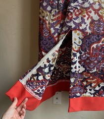 Vintage 1970s Metallic Paisley Maxi Dress M Red Empire Psychedelic Evening Gown
