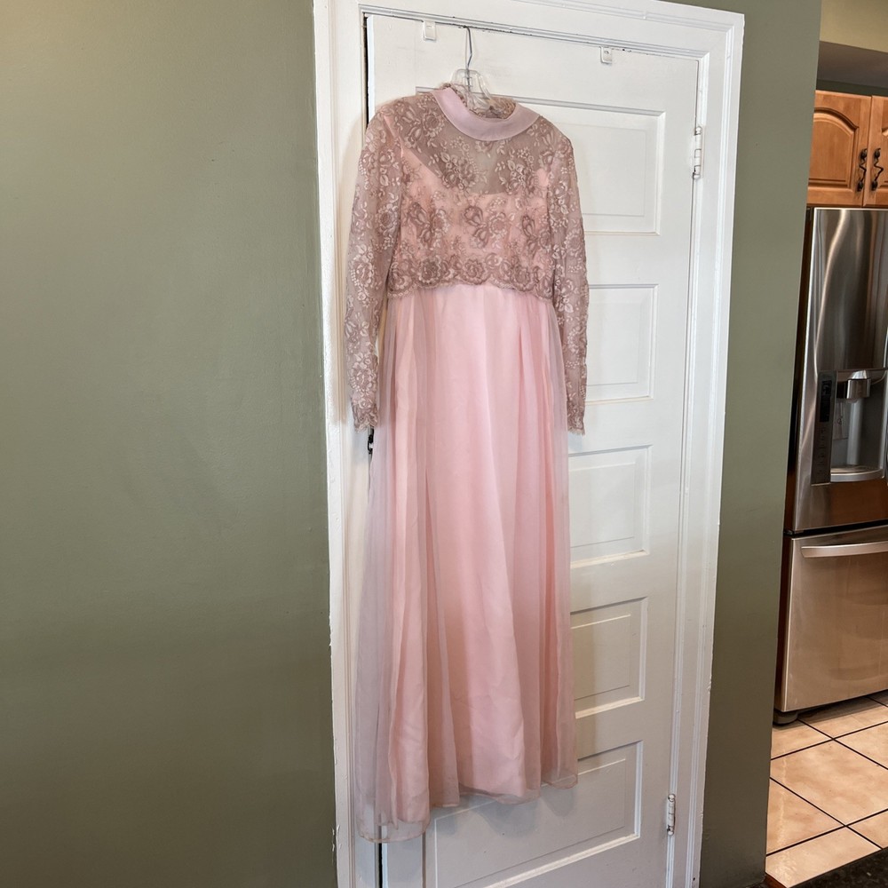 60’s Vintage Sylvia Pink Goddess Dress Size 11 Prom Maxi Empire Waist (c1)