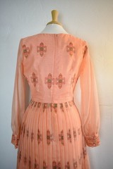 Vintage 1970’s Alfred Shaheen Peachy Pink / Orange Puff Sleeve Maxi Dress