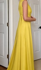 1960s Canary Yellow Evening Dress Gown With Train