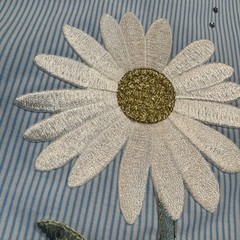 Vintage 90s Tia Designs Blue Striped Embroidered Butterfly Daisy Lace Shirt L