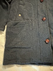 Vtg 90s LL Bean H421 Duffle Coat Wool USA Made Blue Wood Buttons Womans Large