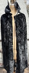 Vintage Long Black Velvet Cape Cloak w/ Hood Satin Lining