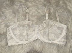 Vintage Victorias Secret Pink Label Unlined Lace Bra Sheer UW Womens 36D White
