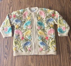 Cyn Les 100% Wool Knit Sweater Vintage 1950s 1960s All over Paisley Floral Sz M