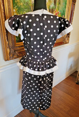 LESLIE LUCKS Women’s 6 Vintage 1980’s Peplum Black White Polka Dot Ruffle Dress