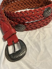 VTG ‘80’s Western Fit Flair Dress Black Maxi Aztec Yoke Red Concho Belt USA SZ L