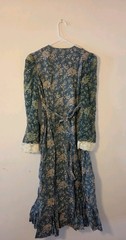 Vintage Blue Light Gray Floral V-Neck Long Sleeve White Lace Maxi Dress Size S