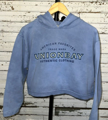 Vintage 90s Y2K UNIONBAY Crop Top Hoodie – Sz. S – Blue Sweatshirt Hood Shirt
