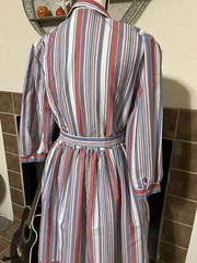 Vintage 1970s Dress Serbin Fit and Flare Striped Shirtdress Sz Large