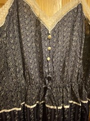 JCPenney navy cotton sun dress spaghetti straps floral lace prairie NWT Large