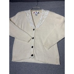 Vintage Chaus Cream Lace Collar Cardigan Sweater Womens Small Ramie Cotton Knit
