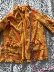 Vintage 60s 70s MCM Towel Swim Cover Up Jacket Orange Sculpted Terry Cloth