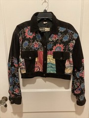 VINTAGE 1980s – 90s Mona Mode Cropped Black Suede & Cotton Jacket Snap Front M/L