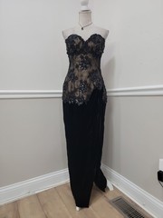VTG’80s San Carlio Saks Fifth Avenue Black Lace Corset Velvet Gown Evening 10