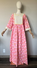 Vintage 70s Handmade Pink Floral Prairie Cottagecore Mumu Maxi Dress One Size