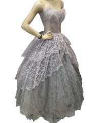 Vtg 50s Sz S 34 B 25 W Lavender Blue Prom Gown Dress Cupcake Strapless