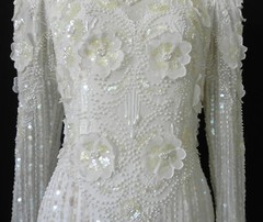 Landa Sequin/Beading Dress Rare Floor Length Silk Ivory Open Back Size12(US10)