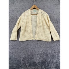 Sidney Gould Cardigan M Ivory Mohair Crochet Knit Vintage Open Front Lined