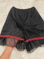 Vtg VANITY FAIR PETTIPANT Panty SEMI SHEER SILKY NYLON Black Red Lace CHIFFON XS