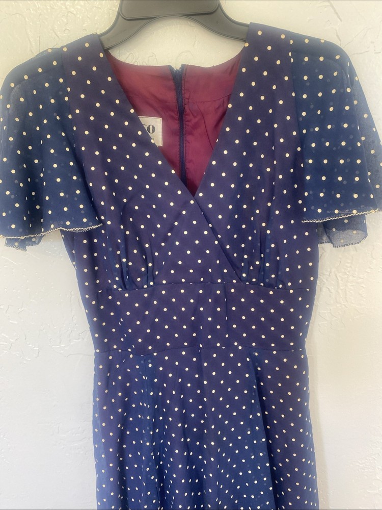 Vintage Coco California Blue with polkadots maxi dress size 10 Paper Tag Lined