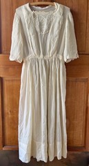 Antique 1910s Tissue Silk Dress Off White Lace Details Size Small
