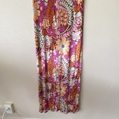 Vtg 70s MCM Boho Goddess Floral Stretch Velvet Pink Purple Maxi Dress Medium