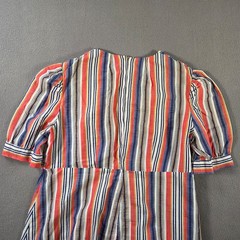 Vintage Mini Dress Womens Medium Striped Short Sleeve Belted Summer 70s 80s