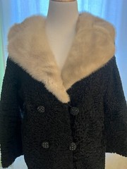 Vintage Persian Curly Lambs Wool Women’s Coat Mink Collar 3/4 Sleeve 44 Inches