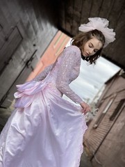 Vintage 1980s pink Wedding Gown-Convertible-Mermaid-Bridal Dress-column-Sparkle-