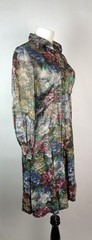 Vintage 70s 80s Floral Jacquard metallic long sleeved Cocktail Dress S 34″ Bust
