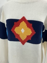 VTG 80s Jantzen Womens Sweater Cotton Boatneck Colorblock Geometric Flower