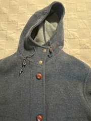 Vtg 90s LL Bean H421 Duffle Coat Wool USA Made Blue Wood Buttons Womans Large