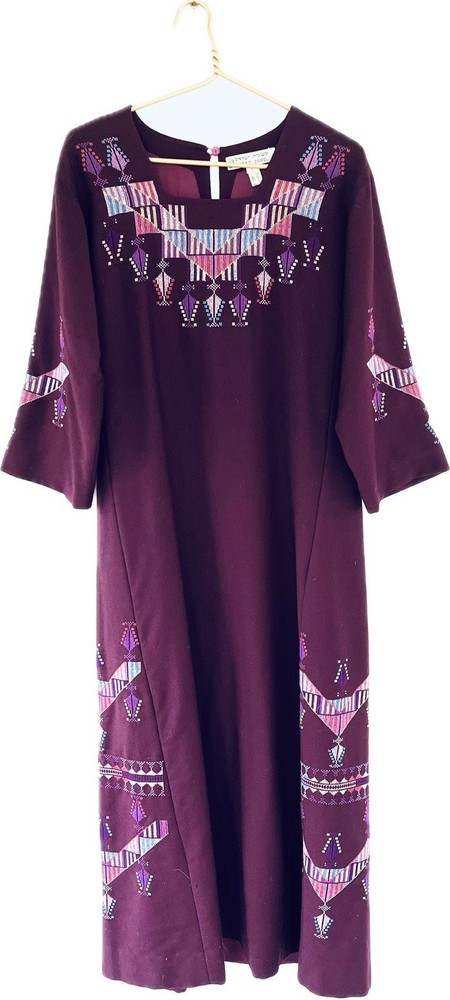Vintage 1972 Hand Embroidered Wool Ethnic Caftan 70s Kaftan