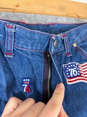 Vintage 70s Wrangler Buckle back Patchwork Jeans Rare USA Patches Size 27×30
