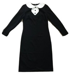 Vintage Handmade Black Wiggle Dress Faux Leather Bib Faux Collar S M