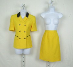 VTG 1980s HARVE BERNARD YELLOW SIZE 4 SKIRT & JACKET SUIT LINEN RAYON BLEND